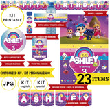 Vera y el reino arcoiris, kit imprimible,  logo y texto personalizados, Vera JPG, 23 piezas descargables digitales, cumpleaños temáticos