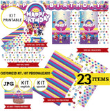 Vera y el reino arcoiris, kit imprimible,  logo y texto personalizados, Vera JPG, 23 piezas descargables digitales, cumpleaños temáticos