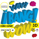 Superheroe, clipart 3d. burbuja de diálogo, palabras de comic, PDF, AI, SVG, vector editable