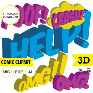 Superheroe, clipart 3d. burbuja de diálogo, palabras de comic, PDF, AI, SVG, vector editable