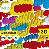 Superheroe, clipart 3d. burbuja de diálogo, palabras de comic, PDF, AI, SVG, vector editable