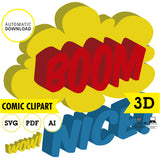 Superheroe, clipart 3d. burbuja de diálogo, palabras de comic, PDF, AI, SVG, vector editable