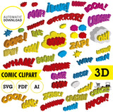 Superheroe, clipart 3d. burbuja de diálogo, palabras de comic, PDF, AI, SVG, vector editable