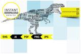 Dinosaurio, composición tipográfica de dinosaurio, mundo jurásico, t-rex, triceratop, svg, ai, pdf vector, archivo para cricut, png, jpg